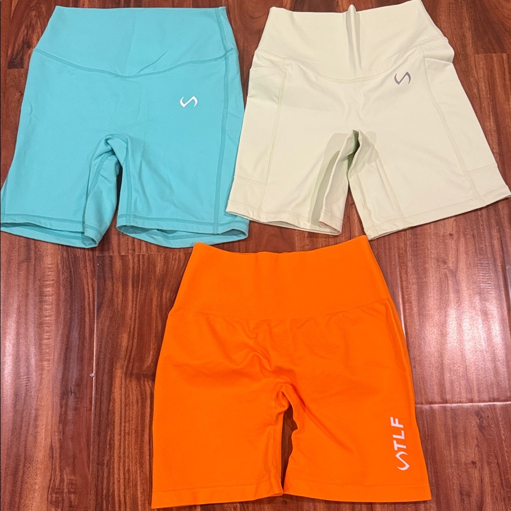 THREE Stylish Women's Bike Shorts - Orange, Mint, Cream